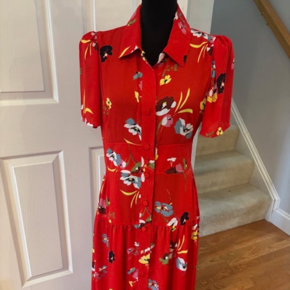 Cabi Afternoon Dress #6218 | Size S | Red Floral Midi Dress | NWOT